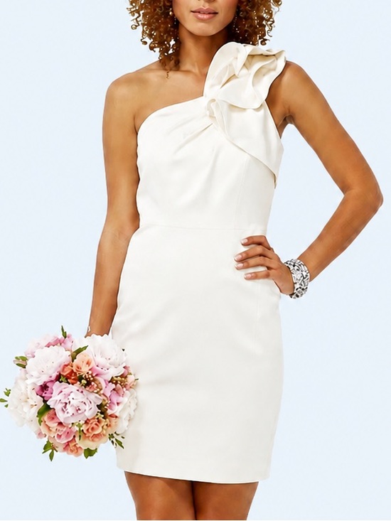 The Limited Dresses & Skirts - The Limited Cream One-Shoulder Sheath Dress with Shoulder Ruffle